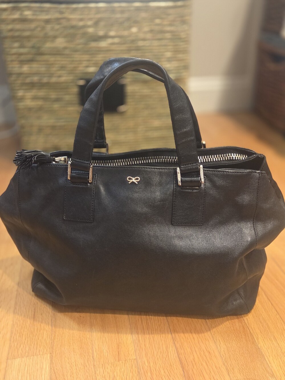 Anya Hindmarch Black Leather Ebury Tote Bag - Excellent Condition (No Strap)